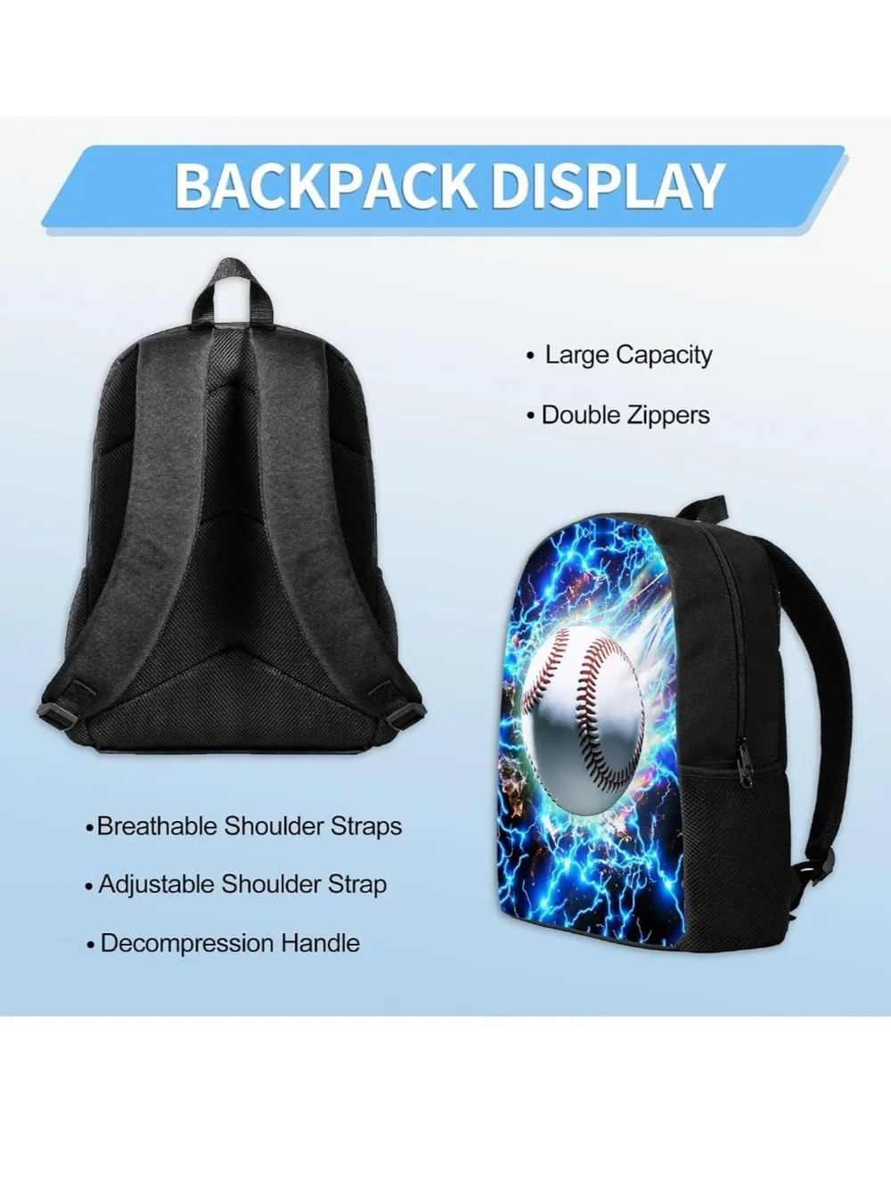 Electric Baseball Backpack Set - Blue Lightning Print